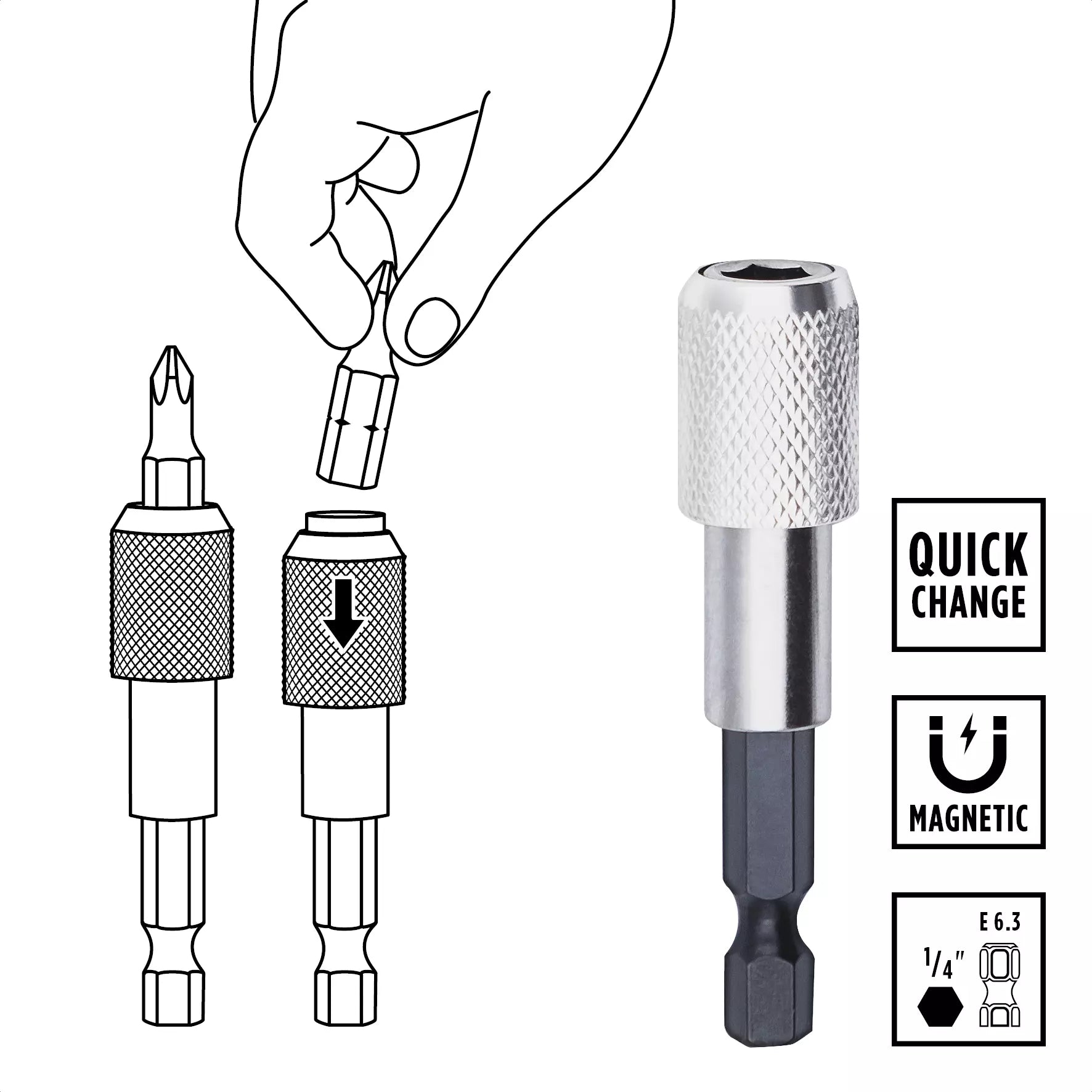 Set 40 burghie si biti Einhell L-CASE 49109053, 25 mm, suport biti cu schimbare rapida, chei tubulare, burghiu cap infundat