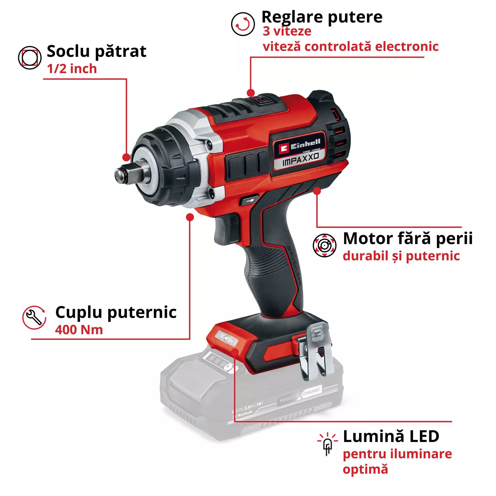 EINHELL IMPAXXO 18/450 PROFESSIONAL Cheie cu impact fara cablu
