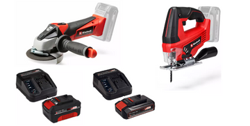 EINHELL Pachet TE-AG 18/115 LI SOLO + TC-JS 18 LI SOLO + STARTER KIT 18V 4.0Ah +STARTER KIT 18V 2.5Ah