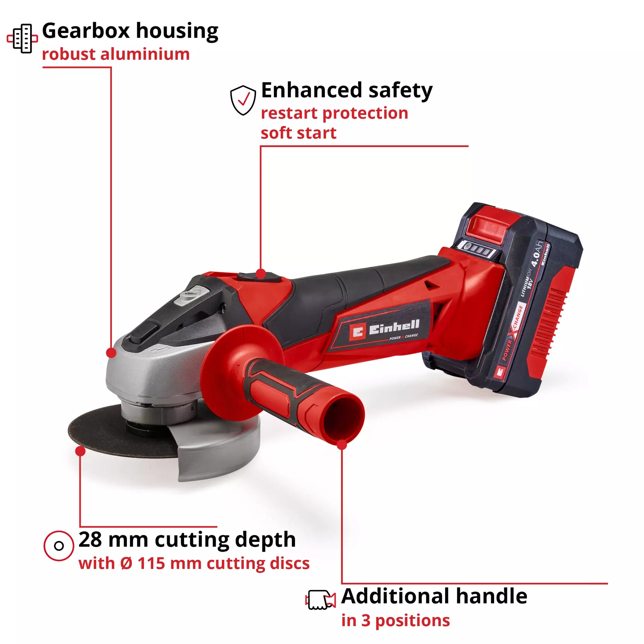 EINHELL TC-AG 18/115 Li (1x4,0Ah) Polizor unghiular pe acumulator